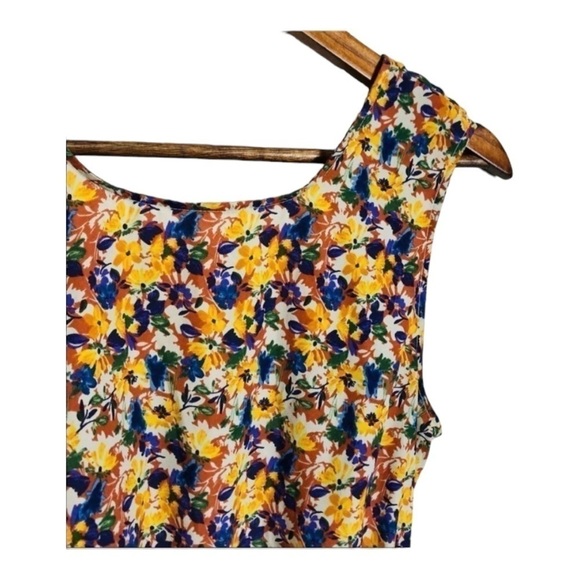 4/$45 AMERICAN APPAREL Yellow Blue Floral Sleeveless Mini Open Back Dress XS - Picture 5 of 8
